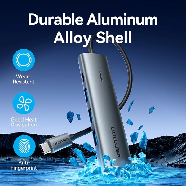 Хаб USB 3.0 Type-C -> 4xUSB 3.0/1xUSB-C, 5Gbps, Black Vention