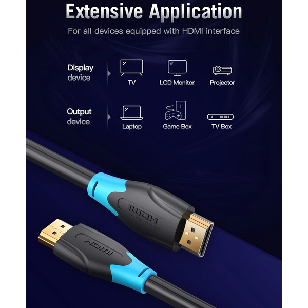 Кабель HDMI M - M, 10.0 м, V1.4, 4K/HD 60Гц, PVC type, чорний, Vention