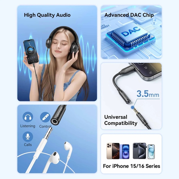 Перехідник USB-C --> аудіо Jack 3.5мм, Aluminum Alloy, чорний Vention