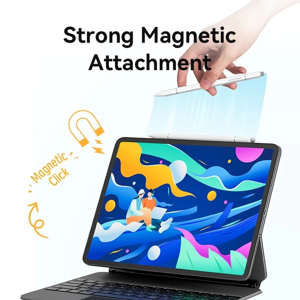 Стилус - ручка для ємнісних екранів 3-в-1 Magnetic Stylus Pen White Aluminum Alloy Type Vention