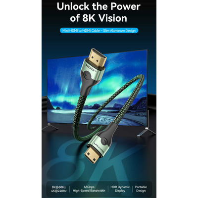 Кабель HDMI M - Mini M, 1.0 м, V2.1 8K 60Гц Aluminum Alloy Type Green Vention