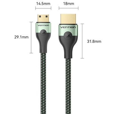 Кабель HDMI M - Mini M, 1.0 м, V2.1 8K 60Гц Aluminum Alloy Type Green Vention