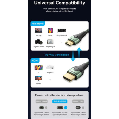 Кабель HDMI M - Mini M, 1.0 м, V2.1 8K 60Гц Aluminum Alloy Type Green Vention