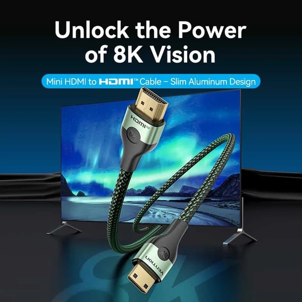 Кабель HDMI M - Mini M 2.0 м, V2.1 8K 60Гц Aluminum Alloy Type, Green Vention