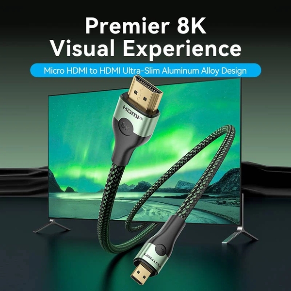 Кабель HDMI M - Micro HDMI M, 2.1 м, V2.0 8K 60Гц Aluminum Alloy Type Green Vention