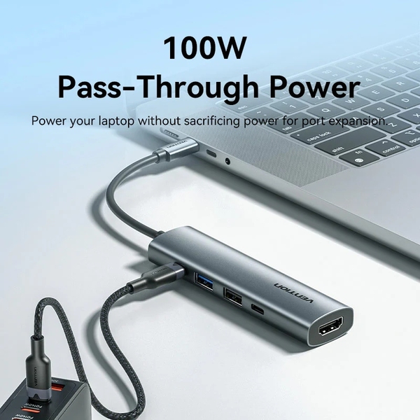 Док-станція USB3.0 Type-C --> HDMI /USB 3.0/USB 2.0/Type-C 2.0/ PD 100W Hub 5-in-1 Vention
