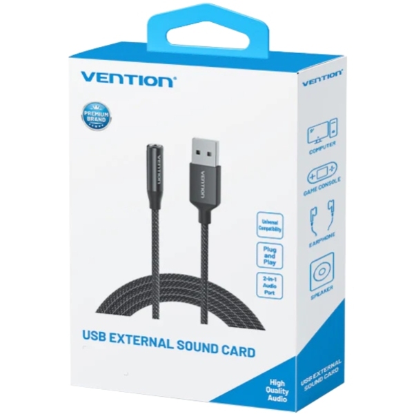 Звукова карта USB AUX jack, TRRS Ear, 0.25 м 96 кГц/24 біт 2-в-1 DSP шумозаглушення Vention