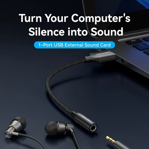 Звукова карта USB AUX jack, TRRS Ear, 0.25 м 96 кГц/24 біт 2-в-1 DSP шумозаглушення Vention