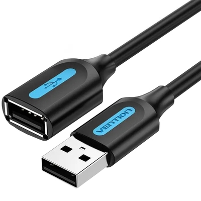 Кабель продовжувач USB 2.0 M - USB 2.0 F 1.5м, PVC Type чорний, Vention