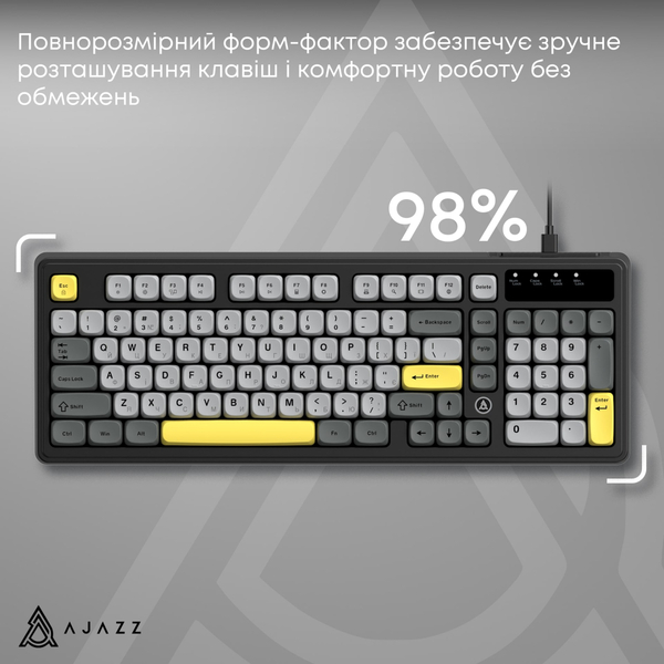 Клавиатура Ajazz AF98 Black USB-C Black Gray Yellow (AF98-BGY)