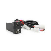 Flush-mounted car charger 38W-L01T03-Fuse, PD+QC, Type-C: 20W, USB: 18W, soldering wire kit with fuse, 33x22x58mm, Black