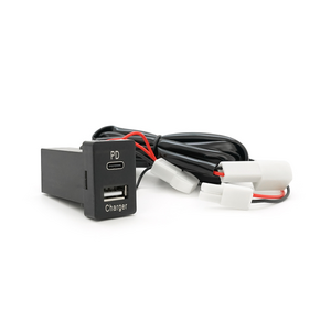 Flush-mounted car charger 38W-L01T03-Fuse, PD+QC, Type-C: 20W, USB: 18W, soldering wire kit with fuse, 33x22x58mm, Black