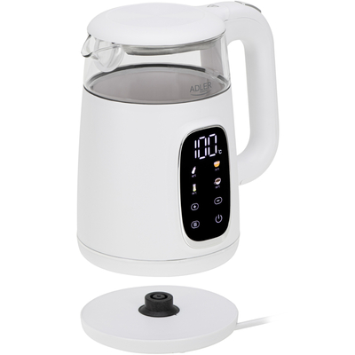 Електрочайник Adler AD 1305 white silver 1850-2200Вт/ 1.7л/ скло/ встановлення температури/