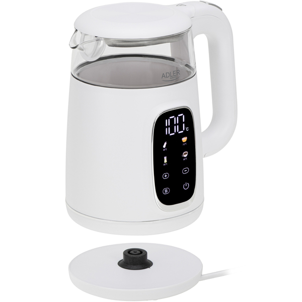 Електрочайник Adler AD 1305 white silver 1850-2200Вт/ 1.7л/ скло/ встановлення температури/
