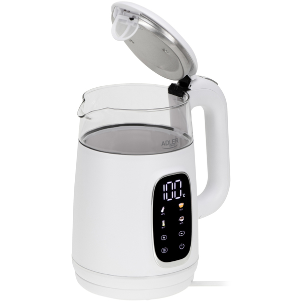 Електрочайник Adler AD 1305 white silver 1850-2200Вт/ 1.7л/ скло/ встановлення температури/