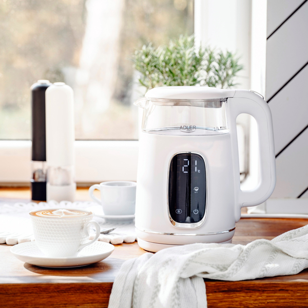 Електрочайник Adler AD 1305 white silver 1850-2200Вт/ 1.7л/ скло/ встановлення температури/