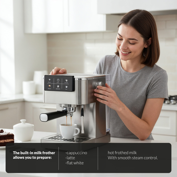 Кавомашина Adler AD 4390 ріжкова/ 1350 Вт/ 20 бар/ 1,5л/ мелена/ капучінатор/сіра