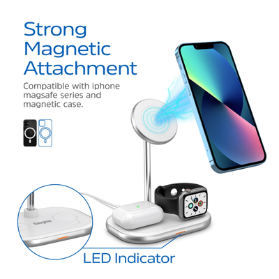 Зарядний пристрій 15W 3-in-1 Magnetic Wireless Fast Charger white Energizer