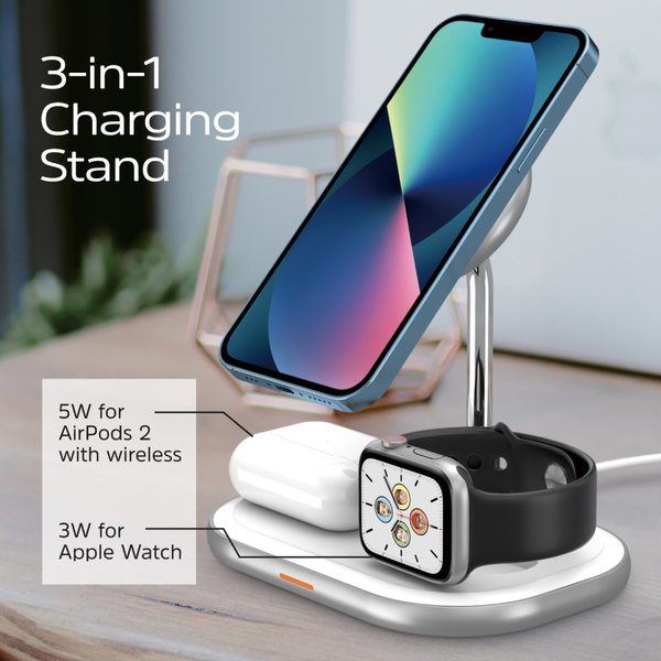 Зарядний пристрій 15W 3-in-1 Magnetic Wireless Fast Charger white Energizer
