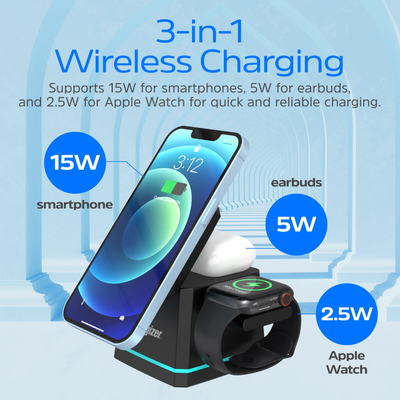 Зарядний пристрій 15W 3-in-1 Magnetic Wireless Fast Charger black Energizer