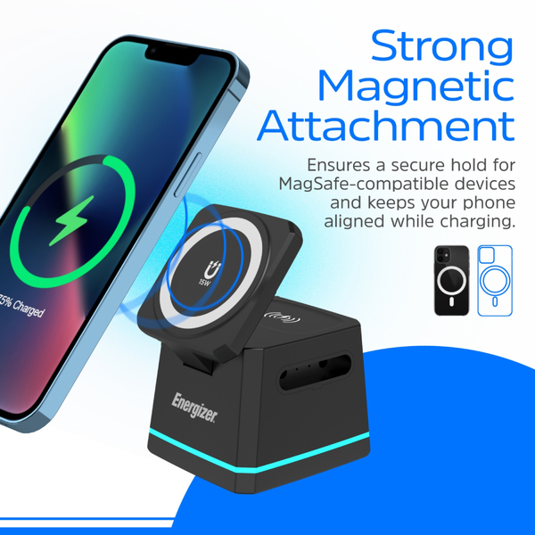 Зарядний пристрій 15W 3-in-1 Magnetic Wireless Fast Charger black Energizer