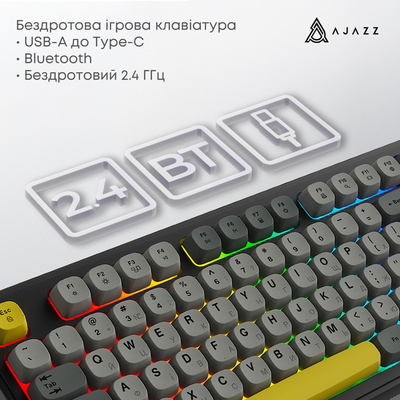 Клавиатура беспроводная Ajazz AF98 Plus Black Gray Yellow (AF98-PLUS-BGY)