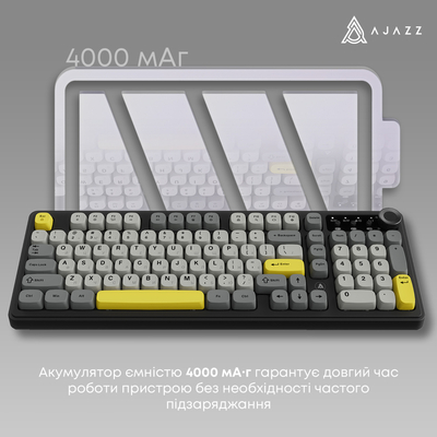 Клавиатура беспроводная Ajazz AF98 Plus Black Gray Yellow (AF98-PLUS-BGY)