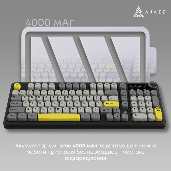 Клавиатура беспроводная Ajazz AF98 Plus Black Gray Yellow (AF98-PLUS-BGY)