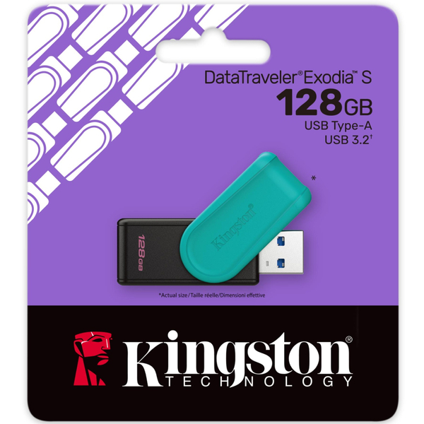 USB Flash Kingston  DataTraveler Exodia S 128GB USB3.2 Gen 1 Black/Turquoise, Retail