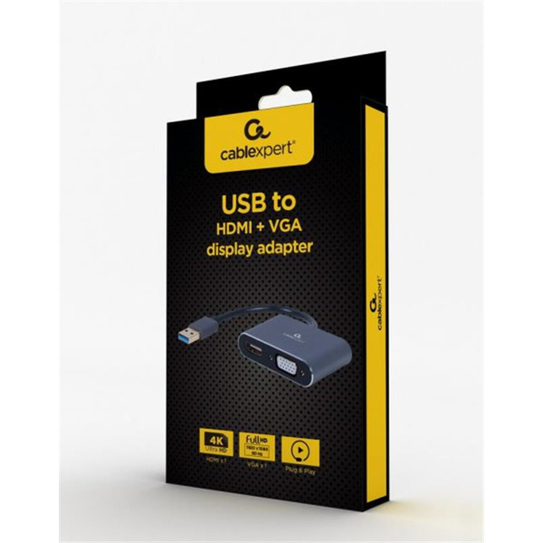 Адаптер Cablexpert HDMI+VGA - USB (F/M), 0.15 м, Black (A-USB3-HDMIVGA-01)