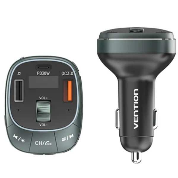 автомобильный FM-трансмиттер Vention PD 54W 3-Port USB (C+A+A) LED/USB Flash/Bluetooth, вольтметр