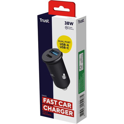 Автомобільний зарядний пристрій Trust 38W USB-A/Type-C PD, QC, Black (25197_TRUST)