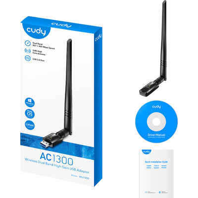 Адаптер WiFi Cudy WU1400, AC1300 Wi-Fi High Gain USB 3.0 Adapter