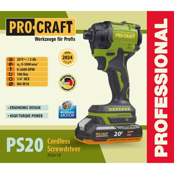 Акумуляторний гвинтоверт Procraft PS20 (1акб 2Аг)