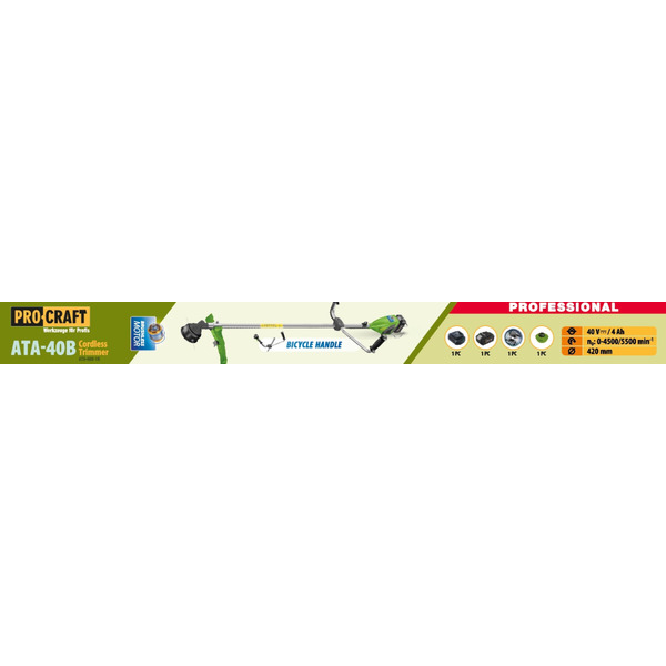 Акумуляторний триммер Procraft ATA40B (1 АКБ та ЗП) велосипедна ручка