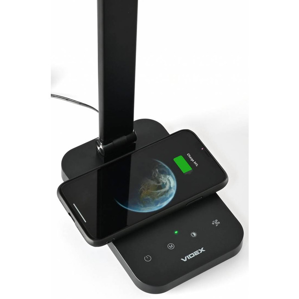 Настільна LED лампа Videx VL-TF17B Black з бездротовою зарядкою 18W (1800K-6500K)