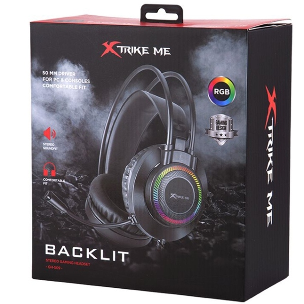 Наушники XTRIKE ME GH-509, USB+3.5мм, 7 режимов RGB, кабель 2м, розовая