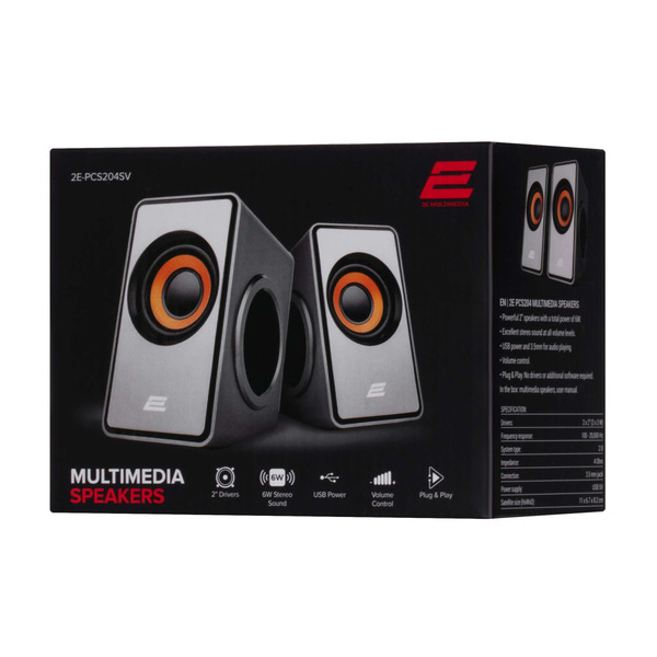 Компьютерные колонки 2E PCS204, 2.0, USB, Silver (2E-PCS204SV)