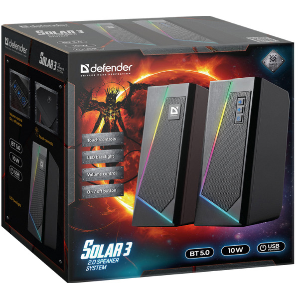 Компьютерные колонки DEFENDER (65103) 2.0 Solar 3 10 W, BT/Light, USB