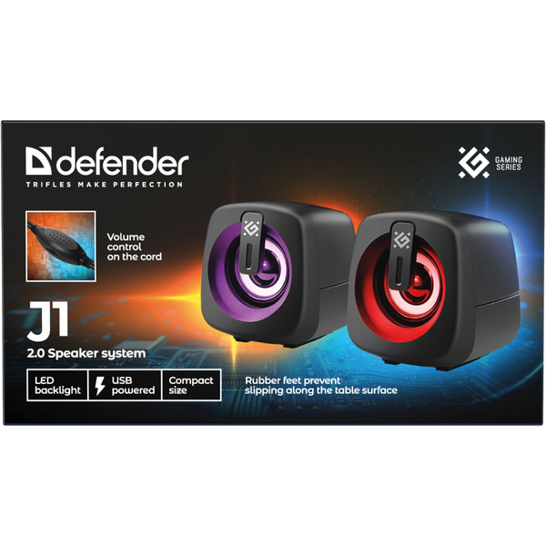 Компьютерные колонки 2.0 Defender J1, 6Вт, подсветка, USB, черная