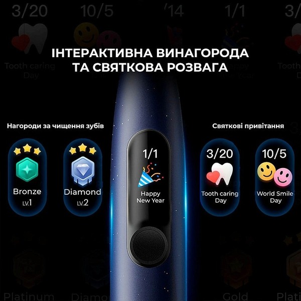 Зубна електрощітка Oclean X Plus Pro Digital Blue (6970810556186)