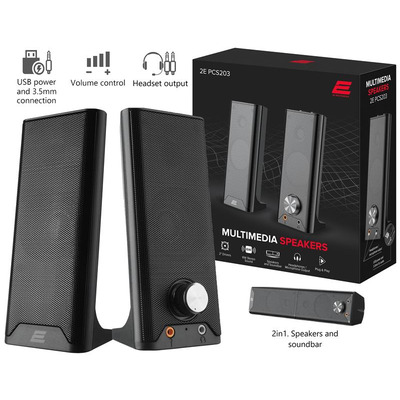 Комп'ютерні колонки 2E PCS203 USB Metal Black (2E-PCS203BK)