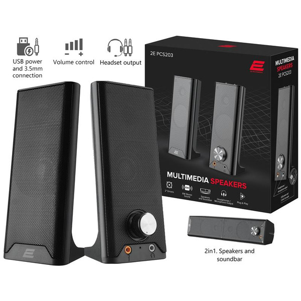 Компьютерные колонки 2E PCS203 USB Metal Black (2E-PCS203BK)