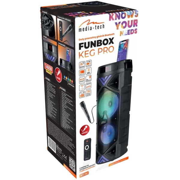 Портативная колонка 1.0 Media-Tech 50W Bluetooth/FM/AUX/SD/USB/КАРАОКЕ/LED черная