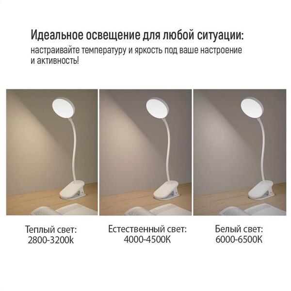 Настольная лампа LED ColorWay Flexible & Clip 2 со встроенным аккумулятором белая (CW-DL10FCB-W)