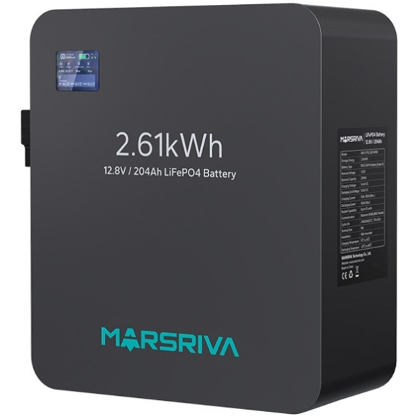 Акумуляторна батарея Marsriva LiFePO4, 12.8V/204Ah, 2.61kWh, настінне кріплення