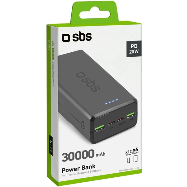 Зовнішній акумулятор (павербанк) SBS 30000 mAh Black (TTBB30000PD20K)    
