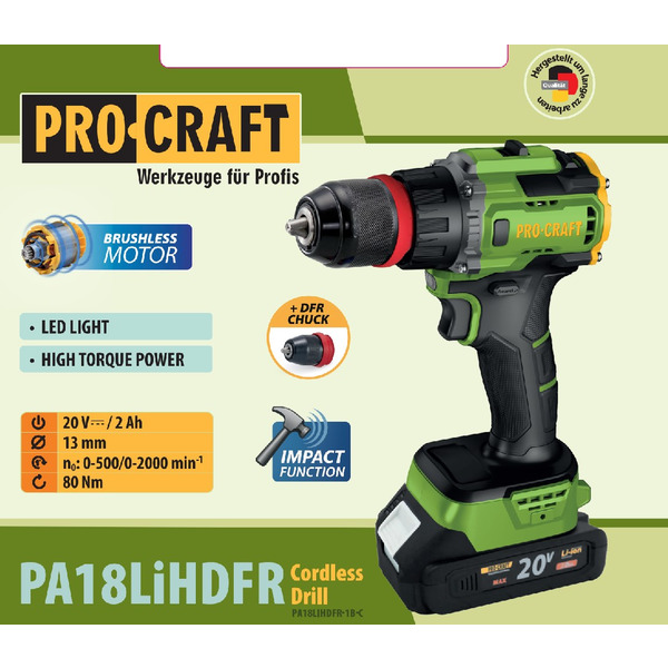 Шуруповерт Procraft PA18LiH DFR з ударом (1 акб і зп)