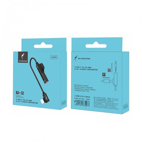 Переходник SkyDolphin AU03 USB-C - Jack 3.5 + USB-C (M/F), Black (ADPT-00027)