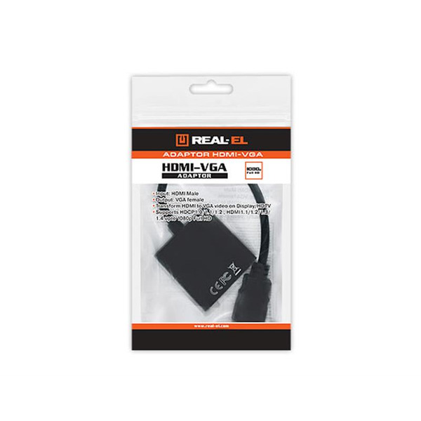 Адаптер REAL-EL HDMI-VGA (M/F), 0.15 м, черный (EL123500020)